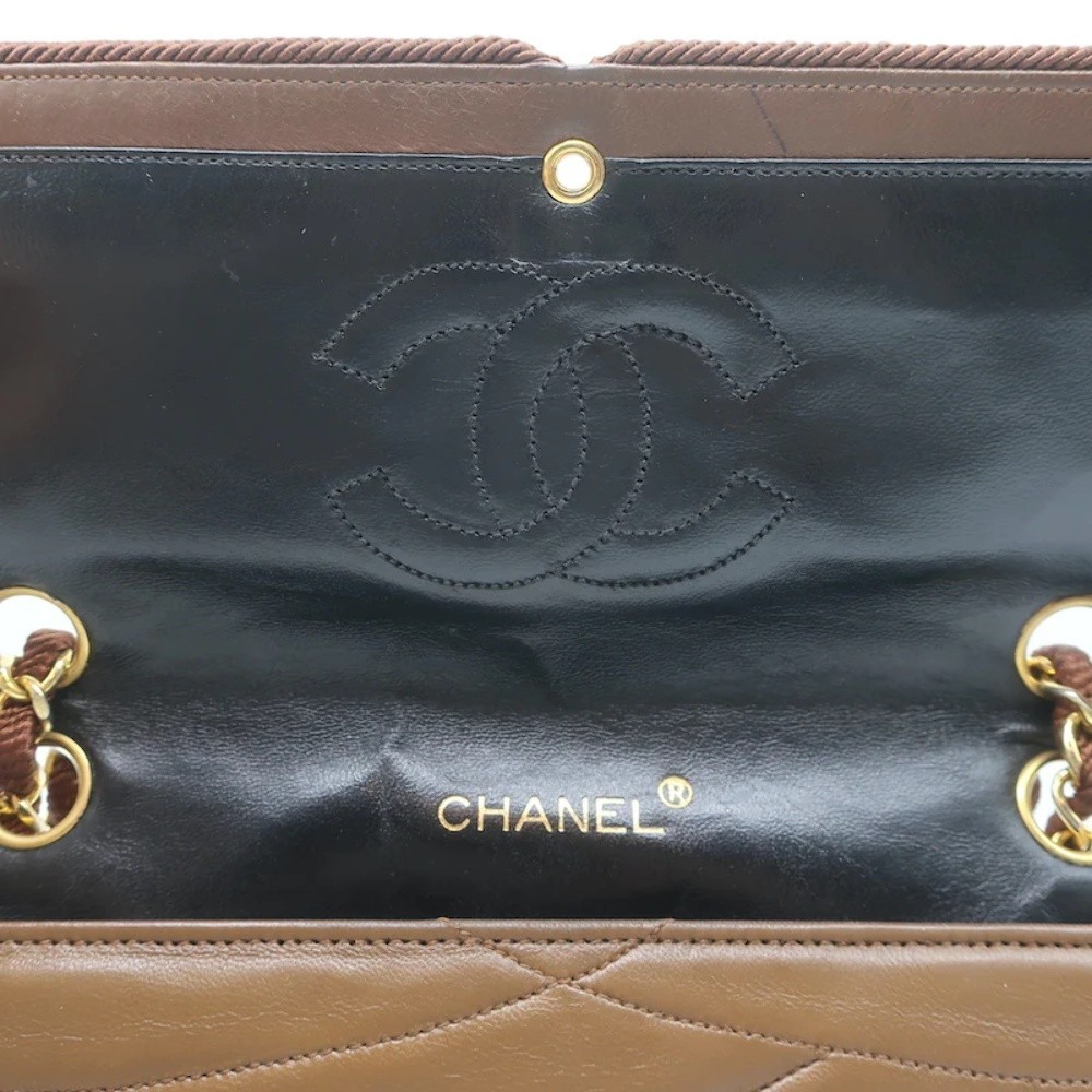 Vintage Chanel 2.55 CC Shoulder Bag Brown Rope-Trim Wavy Stitch Leather - Picture 10 of 12